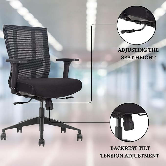 Bitchair Ergonomic Mesh Conference Room Chair - Adjustable Lumbar Support Computer Desk Chair with Height Adjustable Arms - Seat Depth Adjustable Office Chair - (Black) (Pack of 6)