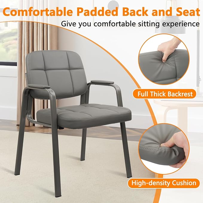 CLATINA Waiting Room Guest Chair with Bonded Leather Padded Arm Rest for Office Reception and Conference Desk(Grey 8 Pack)