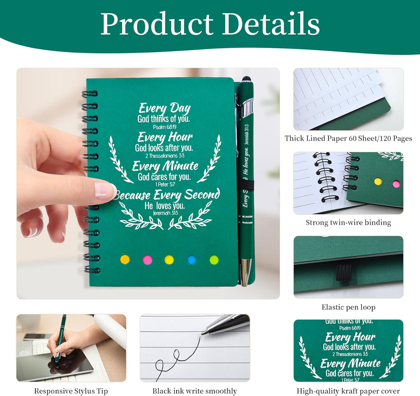 400 Pcs Bulk Fathers Day Christian Gifts Prayer Journal for Woman - 200 Set Religious Notepad with Christian Pen - Bible Notebook - Church Gifts for Inspirational, Bible Study, Devotions ( Green )