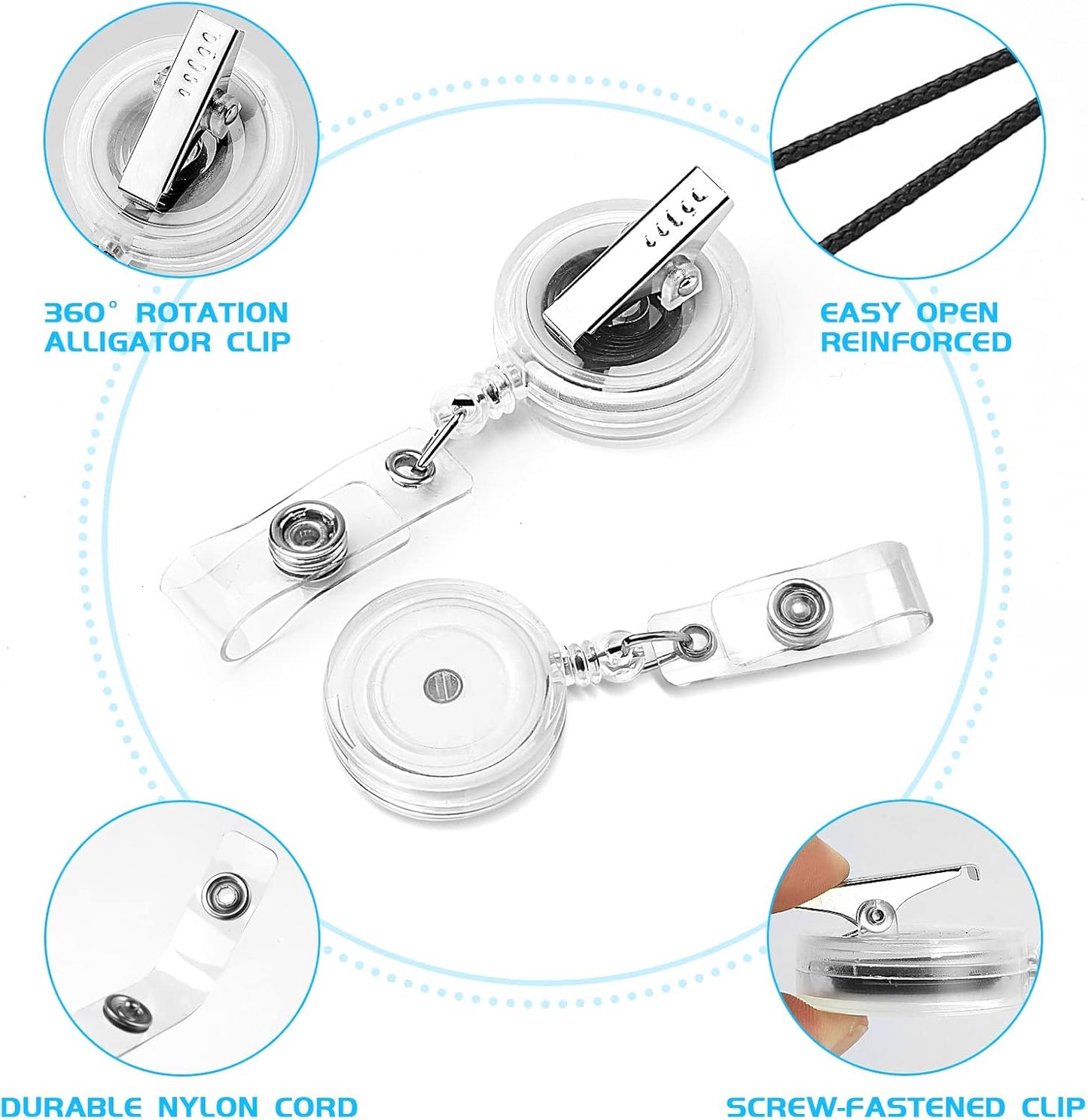 50 Pack Badge Reels Retractable with Swivel Alligator Clip Retractable Badge Holder Reels for Students, Teachers, Office Workers (Translucent Clear)