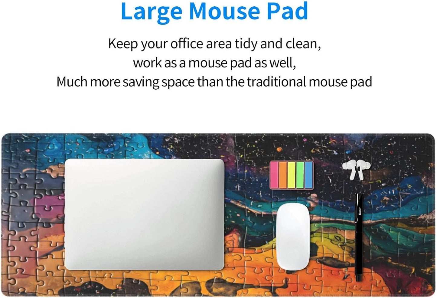 Gaming Mouse Pad Desk Pad,Extended Big Mouse Pad,31.5x11.8 Inch Long Computer Keyboard Mouse Mat Mousepad with 3mm Non-Slip Base and Stitched Edge for Gaming and Office… (Watercolor Puzzle)