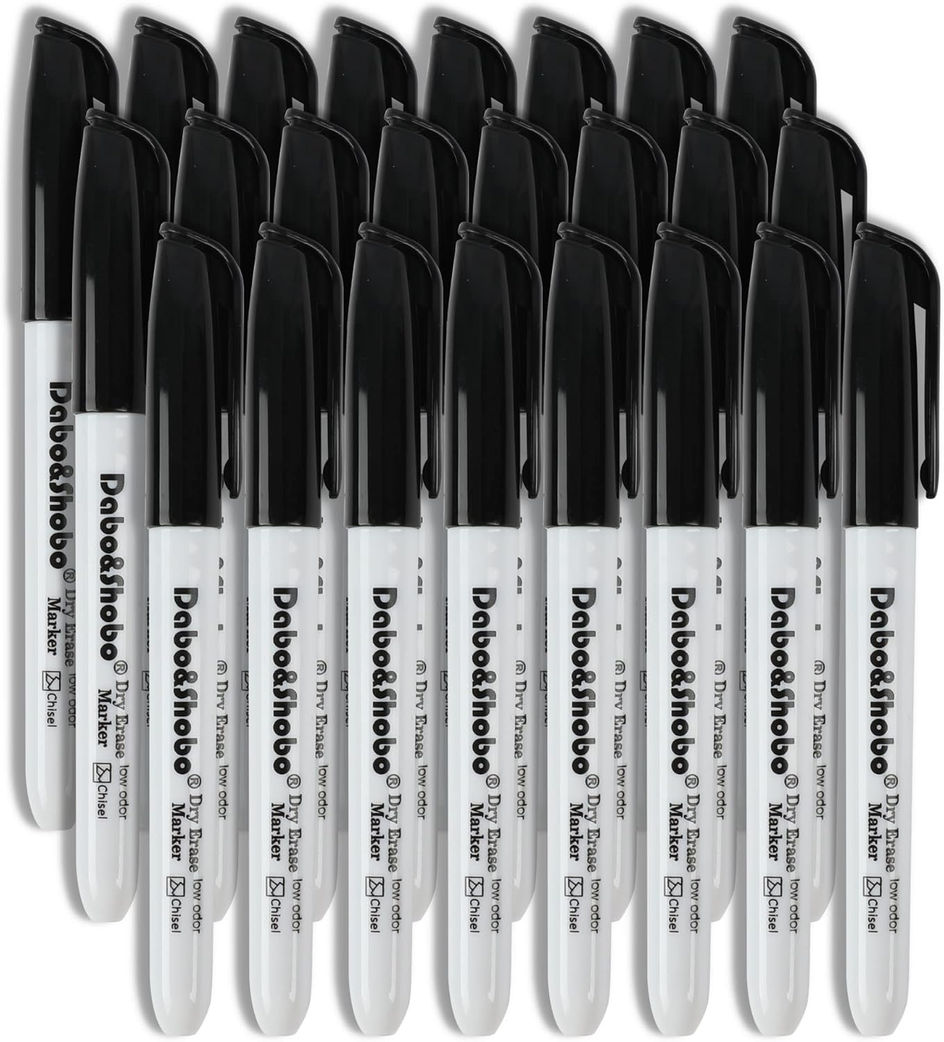 Dabo&Shobo Dry Erase Markers 24 Pack, Low Odor Black Whiteboard Markers, Chisel Tip, Perfect for Writing on Whiteboard Mirrors Glass In School, Office&Home…