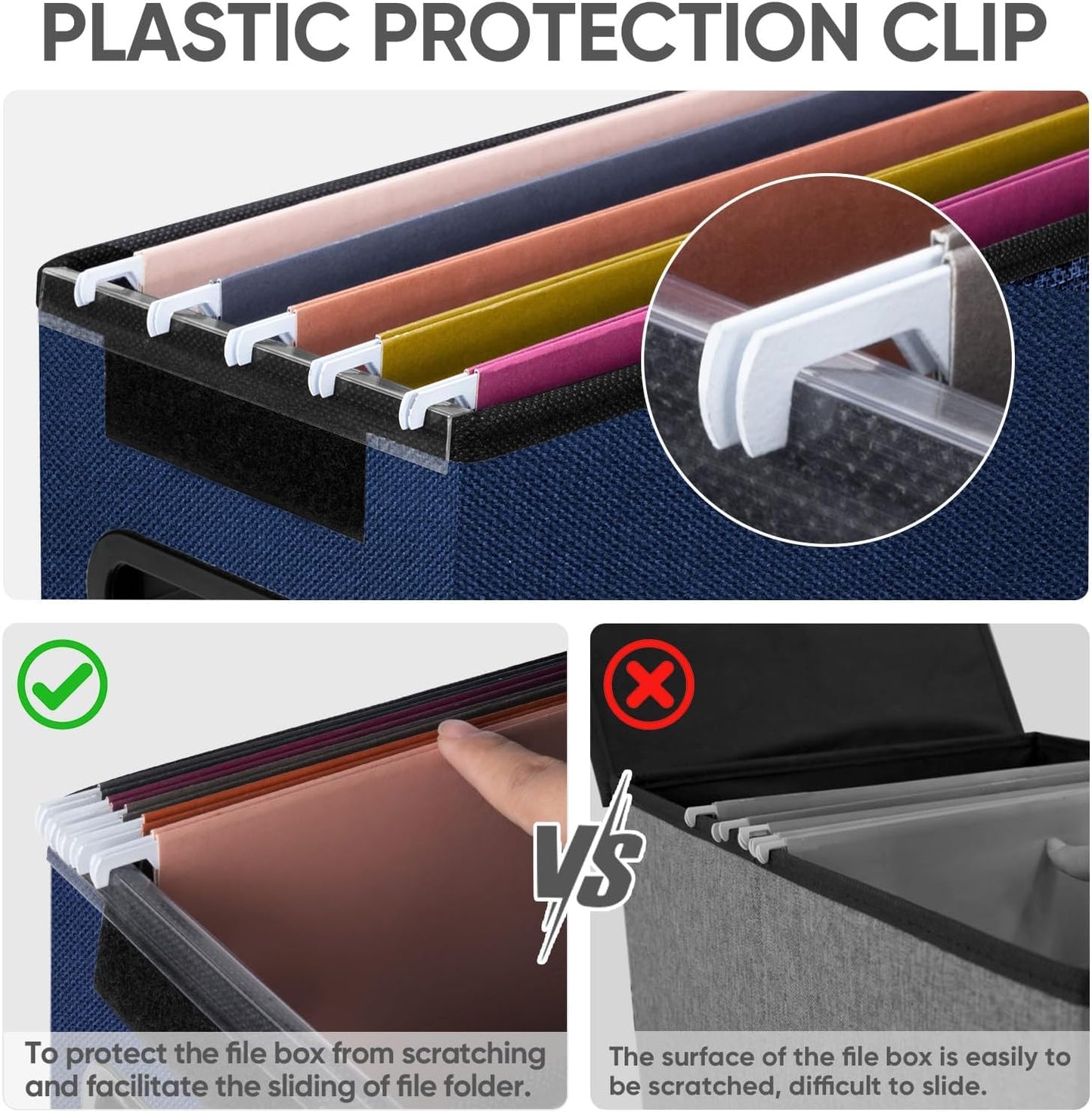 BALEINE File Organizer Box with Lid, Collapsible File Folder Organizer with Plastic Slide, Hanging File Folder Box for Office Document Storage (2 Pack, Blue, S)