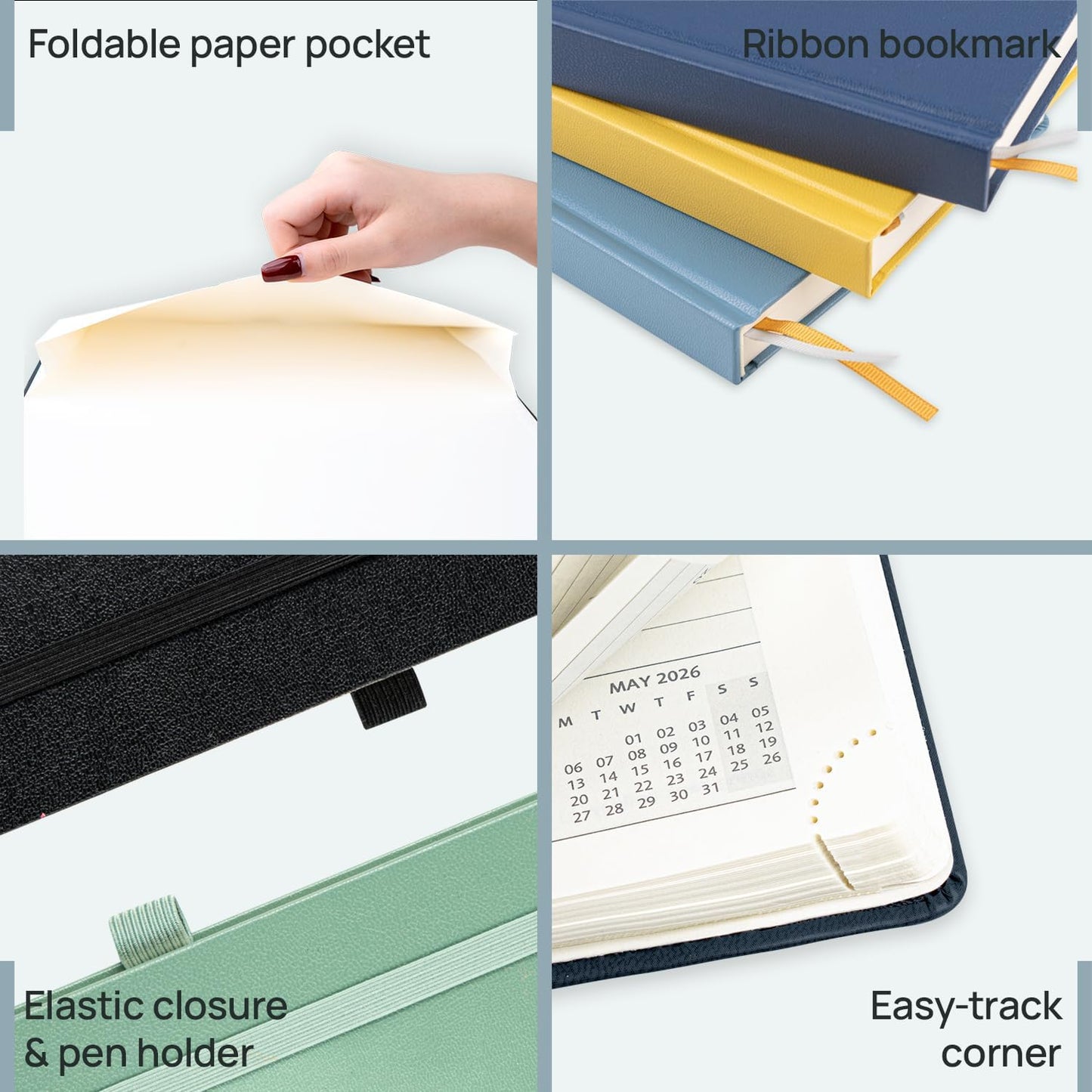 POPRUN 2026 Daily Planner One Page Per Day Even Weekends A4 Large Size (8.5" x 12") - 12 Months Calendar Hourly Appointment Book with Inner Pocket, Pen Holder, Hardcover - Midnight Green