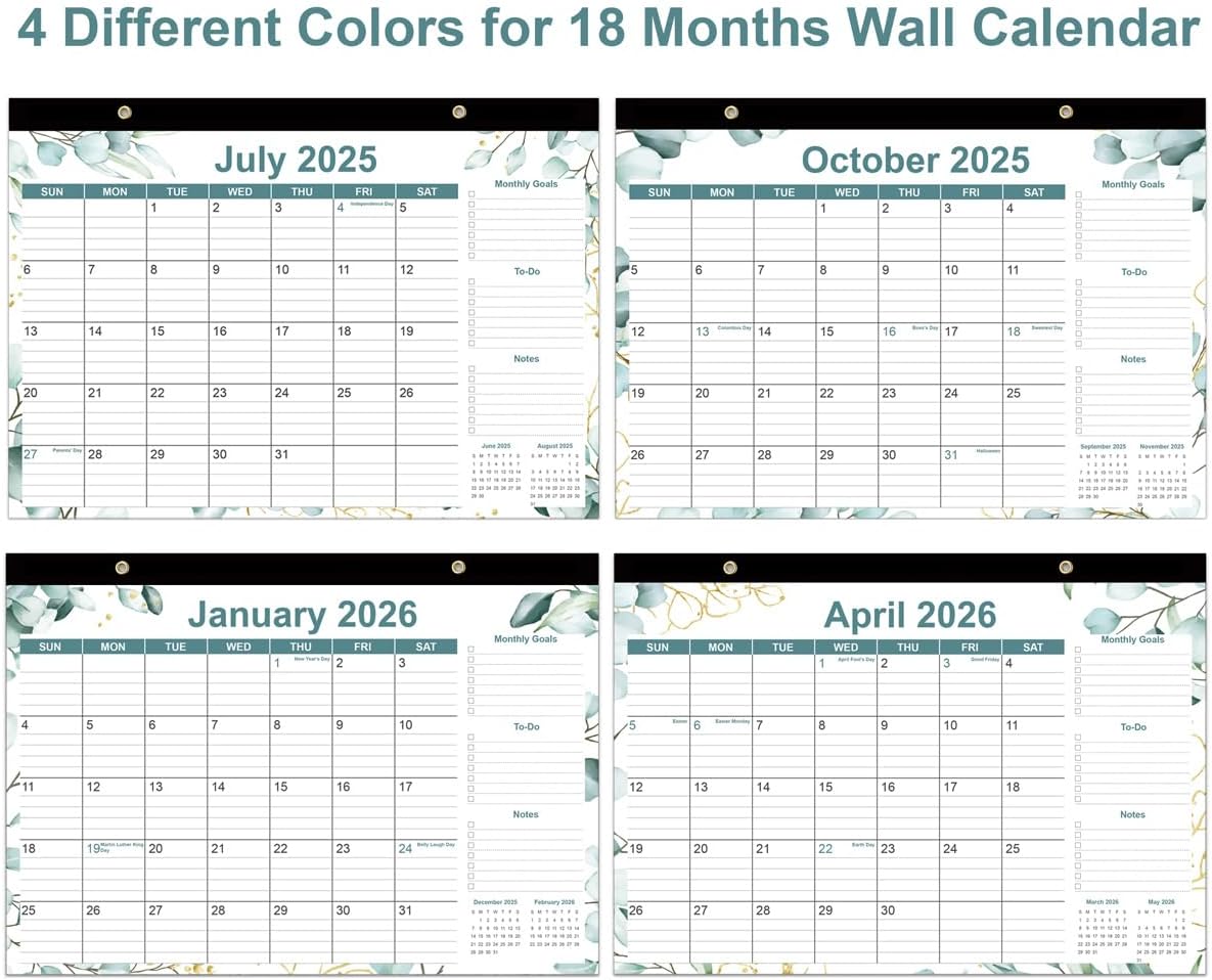 2025-2026 Desk Calendar - 18 Months Calendars from September 2025 - December 2026, Desk Calendar 2025-2026 with Thick Paper, 17" x 12", Green Leaf
