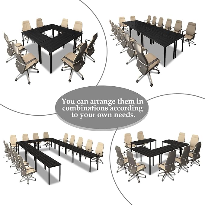 Bonzy Home Conference Tables 18ft Office Computer Desk for Meeting Room Study Writing Printer Table Meeting Seminar Table for 20 People Modern Black 8PCS (220.4"x47.2"x29.5", Black)