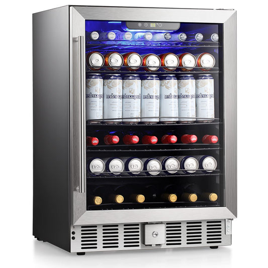 COWSAR Wine Cooler Refrige ETL Approved 24inch Wine Fridge Freestanding or Built-in Wine Refrigerator 5.1Cu.Ft Wine Fridge Under Counter Stainless Steel Wine and Beverage Refrigerator with Glass Door