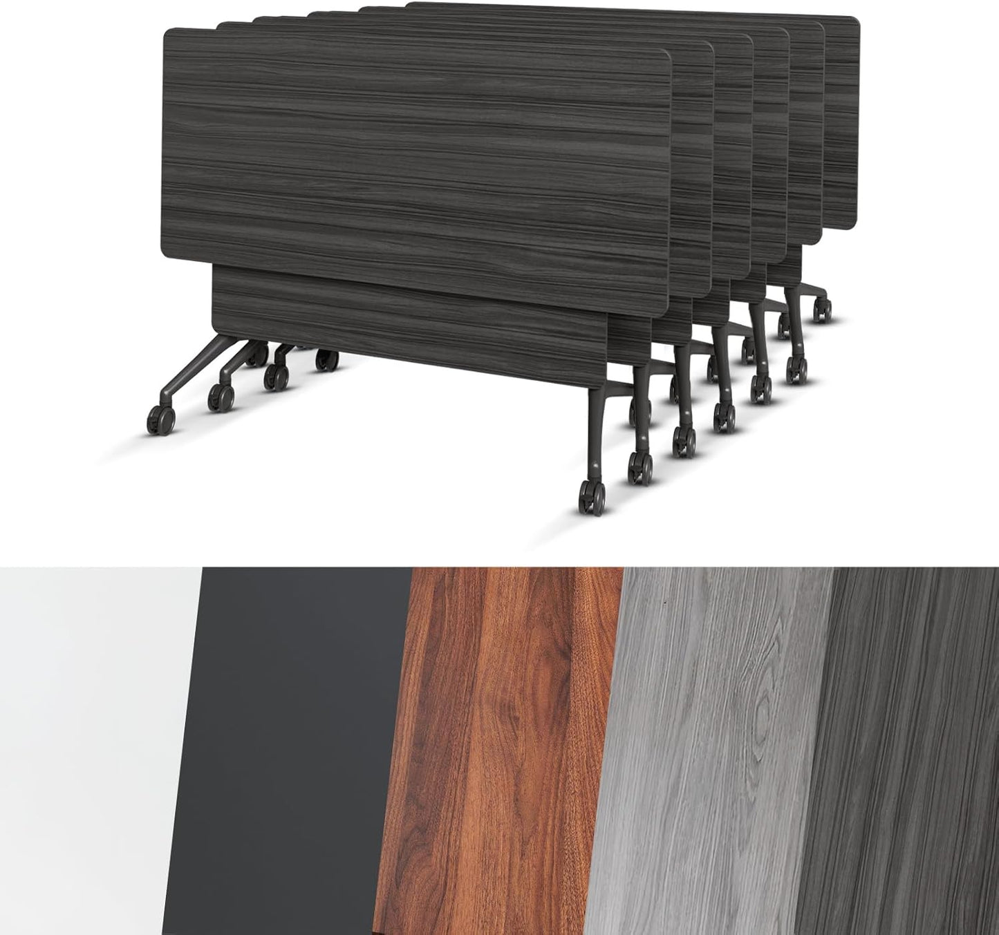 Conference Room Table, Folding Conference Tables,Thicken Grey Tabletop,Flip Top Wooden Seminar Meeting Room Table for Conference Room Offices (6, BlackWoodGrain, 47.2“)