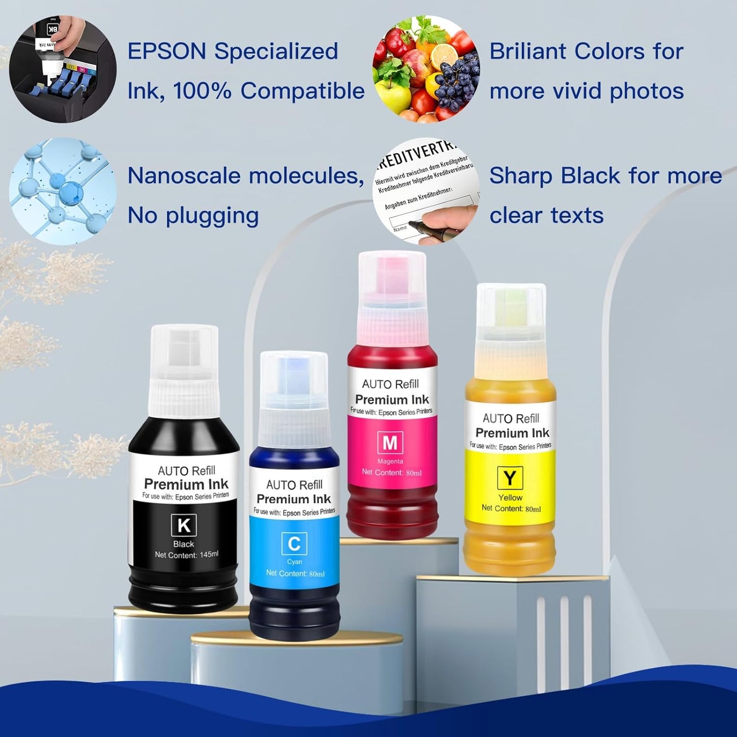 502 Ink Refill Bottles for Ecotank et 15000, ET-2850, ET-3850, ET-4850, ET-3830, ET-4760, Workforce ET-2750, ET-3750, ET-4750