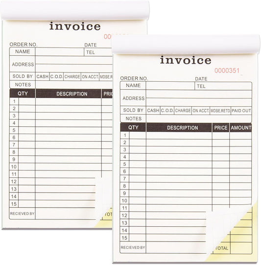 FOBSME Sales Order Books with 2-Part Carbonless Forms 8.27x5.51 Inch Invoice Books Receipt Record Book with Cardboard for Small Business Retail Stores (2 Pad,50 Sets Per Pad)
