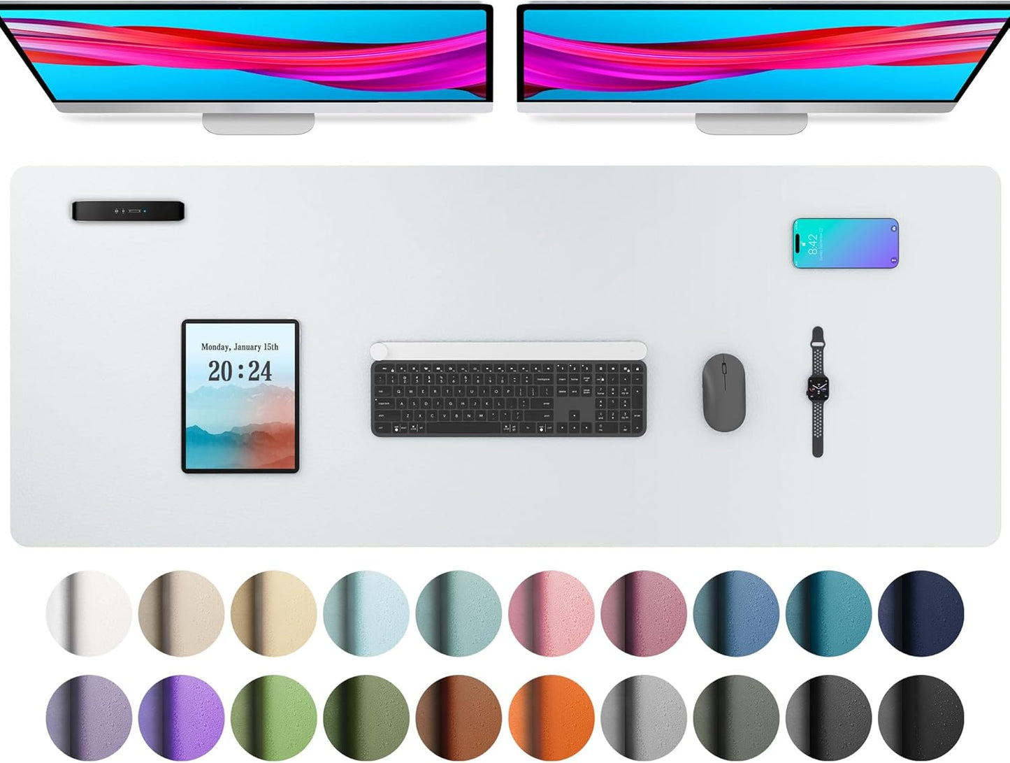 Aothia Leather Desk Pad Protector, Office Desk Mat, Large Mouse Pad, Non-Slip PU Leather Desk Blotter, Laptop Desk Pad, Waterproof Desk Writing Pad for Office and Home (48"x17", Barely Grey)