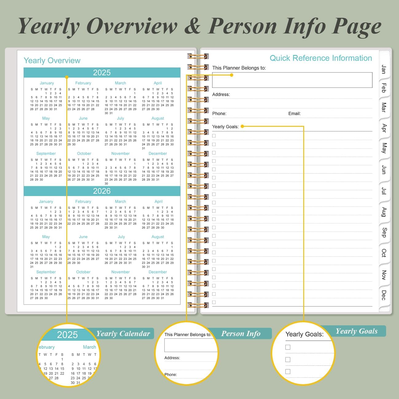 2025-2026 Planner - Academic Planner 2025-2026 from July 2025 - June 2026, Weekly & Monthly Planners Spiral Bound with 12 Monthly Tabs, Inner Pocket, 6.4" x 8.5", Green