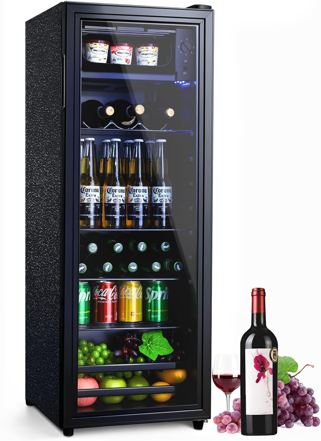 Beverage Refrigerator Cooler 4.5 Cu.Ft, Mini Fridge with Freeze with Glass Door for Soda Beer or Wine, Small Drink Dispenser Machine for Home Office Bar, 7 Temperatures, Adjustable Shelves