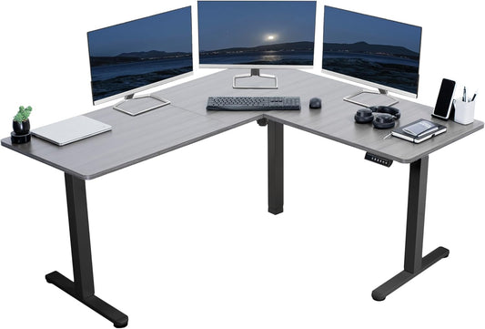 VIVO Electric Corner L-Shaped 63 x 55 in Standing Desk, Memory Height Adjustment, Dark Gray Top Black Frame, DESK-E3CTG