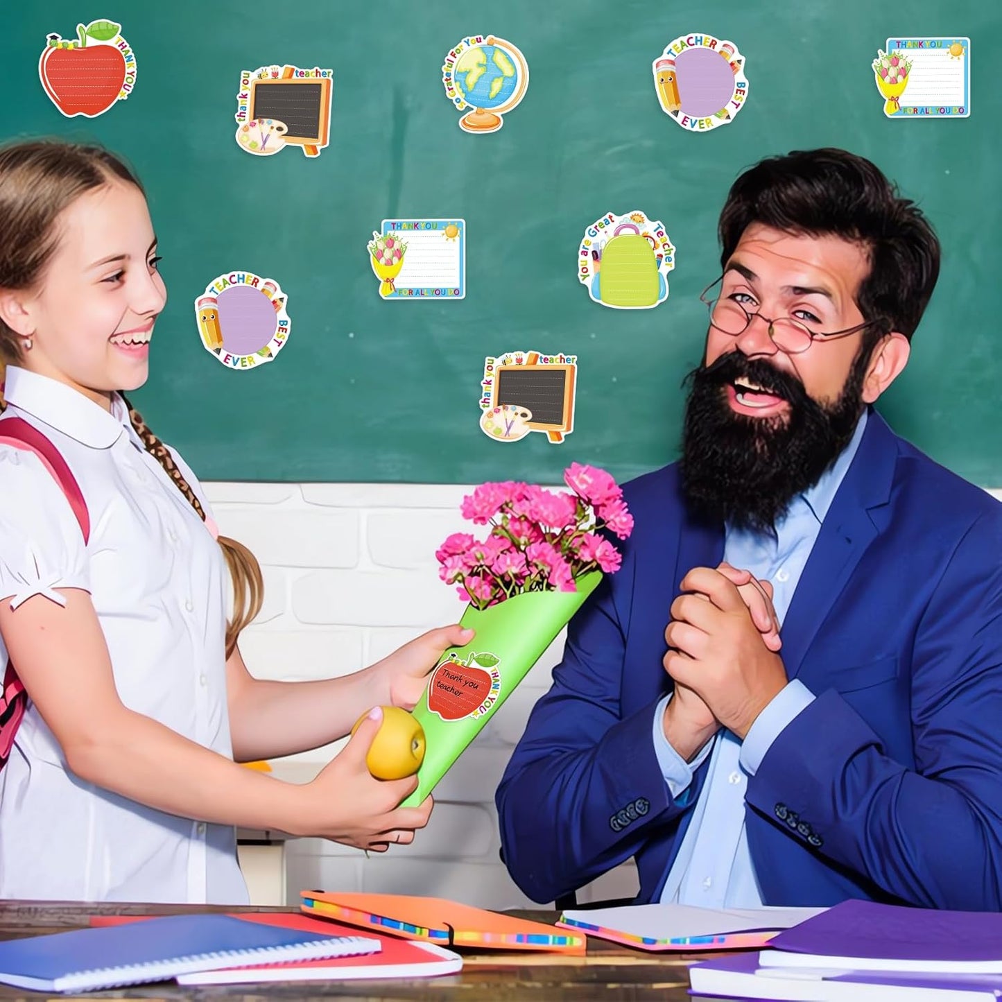 600 Pieces Teacher Sticky Note Pads, Funny School Bag Books Pens Flowers Sticky Notes Self Stick Small Memo Pads for Back to School Teacher Party Favor Supplies