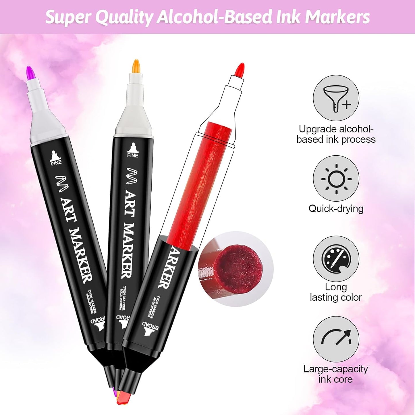 Banral Alcohol Markers, 36 Colors Dual Tip Alcohol Based Art Marker Set for Artists Adults, Permanent Drawing Pens for Adult Coloring Sketching Illustration with Case and Holders