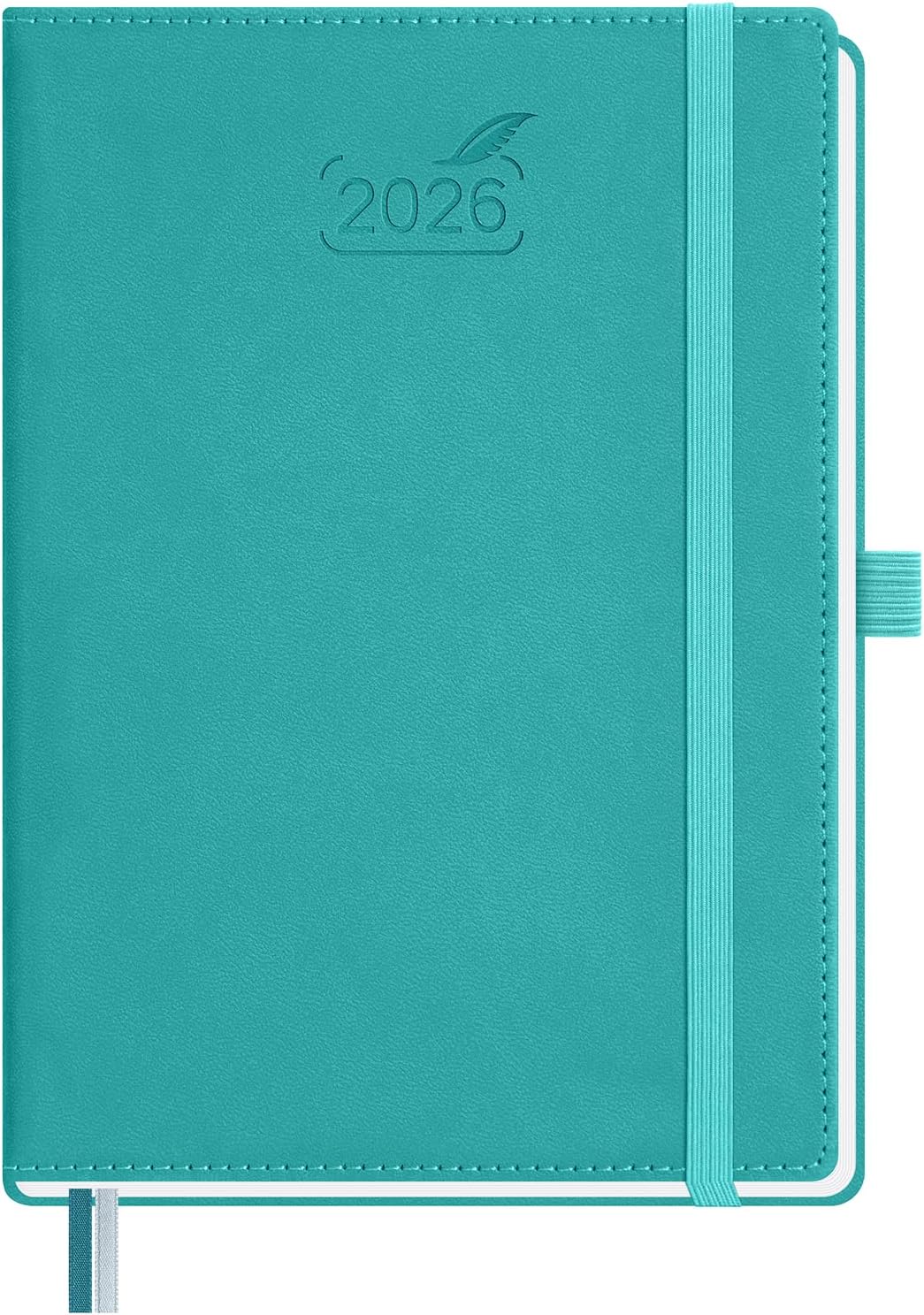 BEZEND 2026 Planner Weekly and Monthly (6" x 8.5") Daily Calendar with Half-Hourly Timeslots & Tabs (Jan-Dec) Note & Expenses, Pen Holder, Inner Pocket, Vegan Leather Hardcover - Turquoise