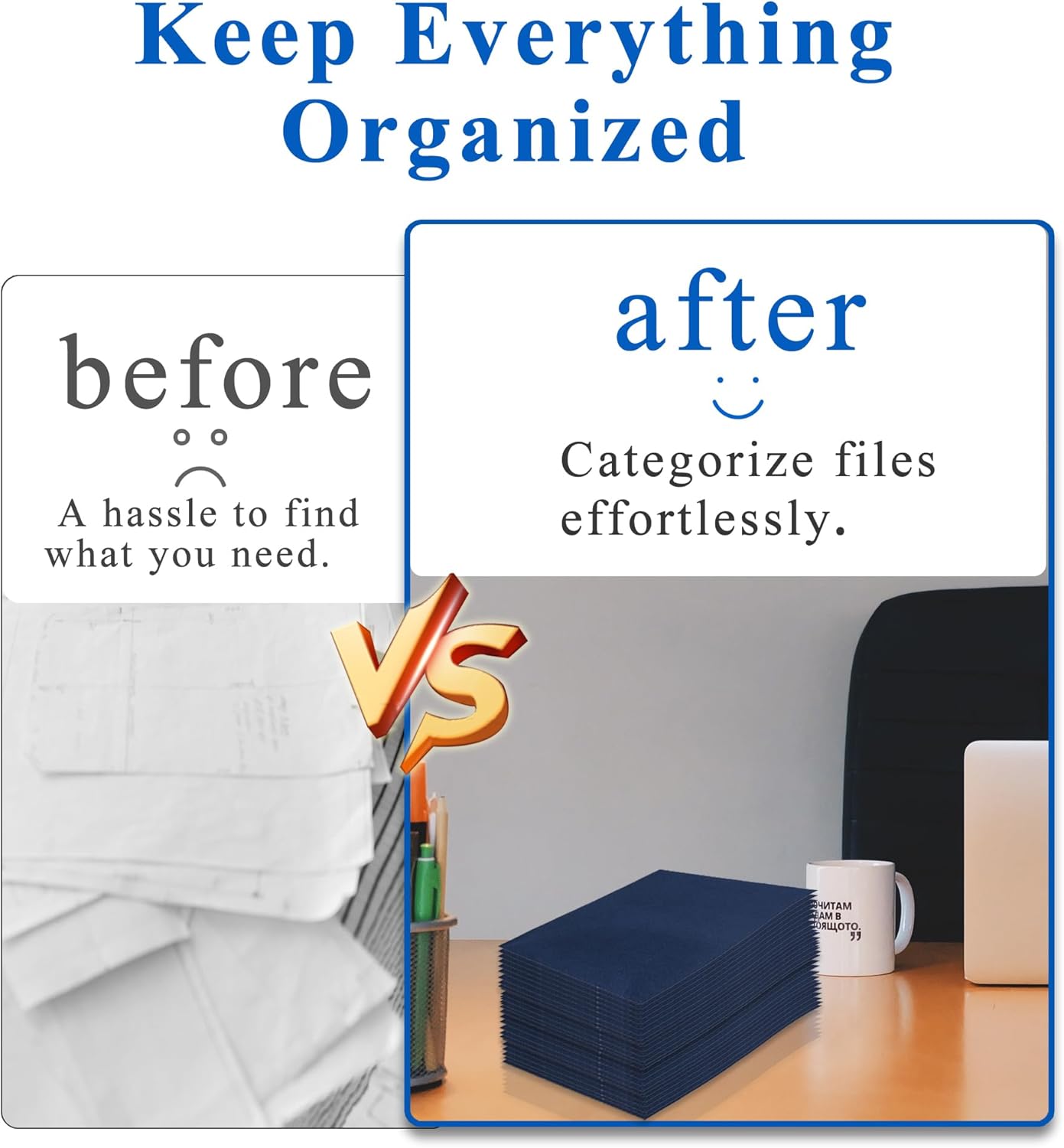 Zzrywuty 50 Packs Two Pocket File Folders with Business Card Slot,Textured Paper,Letter Size,Holds 100 Plus Sheets for School,Office,Business,Royal Blue