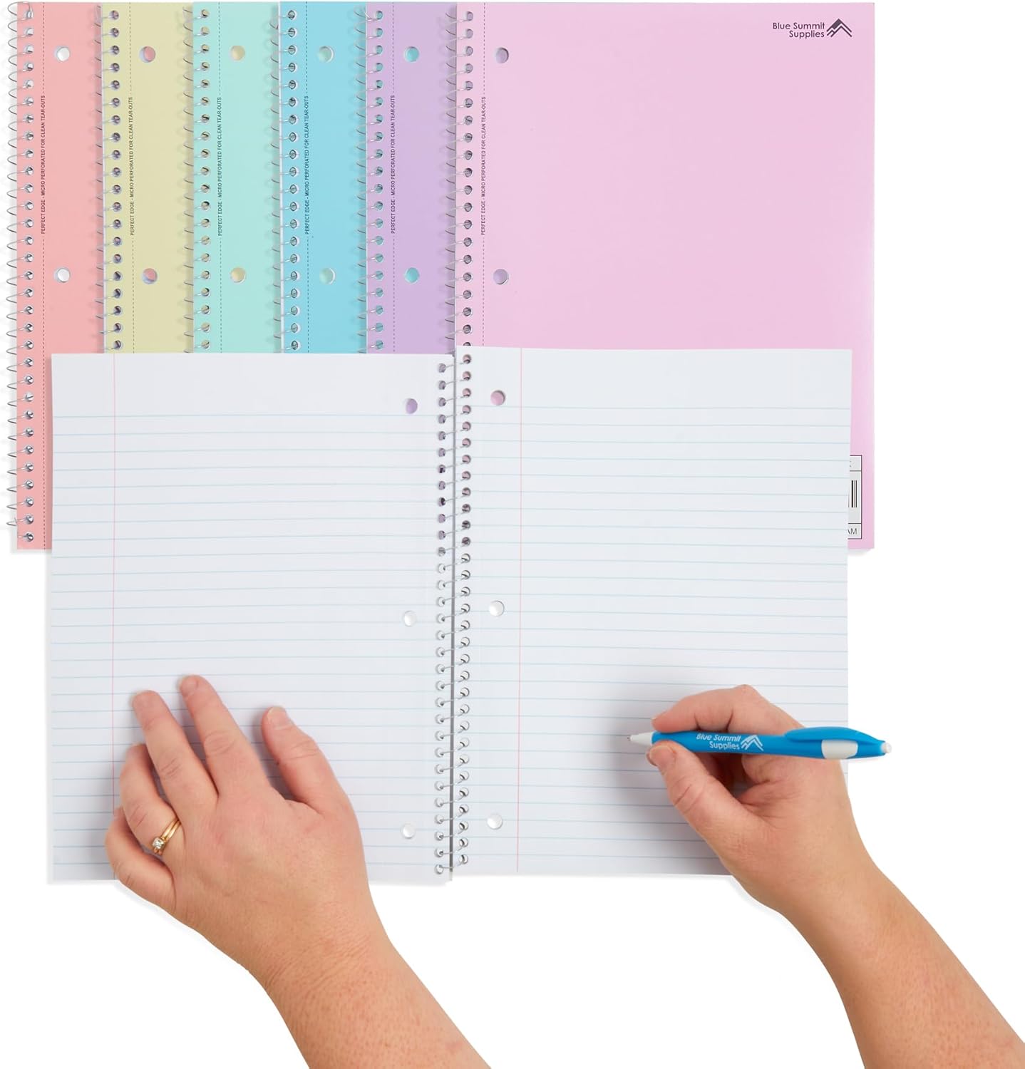 Blue Summit Pastel School Notebooks, 1 Subject Notebooks for School Wide Ruled, 6 Pack