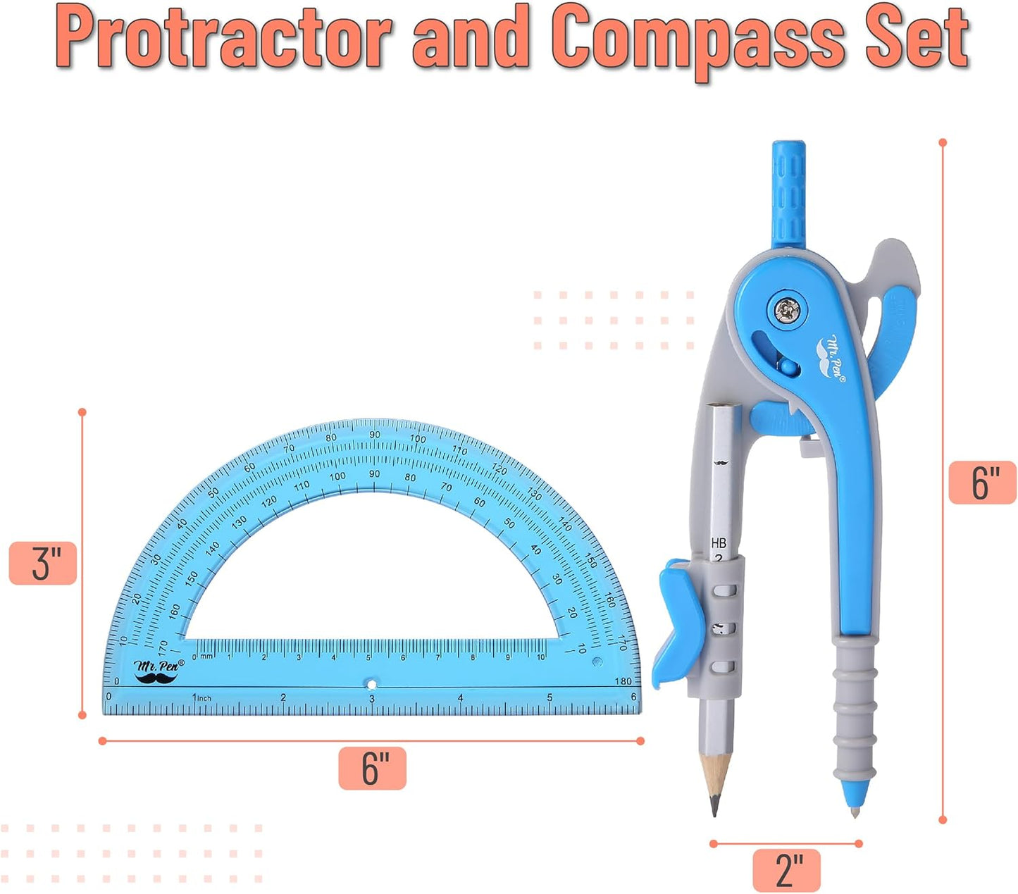 Mr. Pen- Compass and Protractor Set, Blue, Compass Geometry Tool, Protractor and Compass Set, Compass Drawing Tool, Drawing Compass, Protractor Set, Geometry Compass, Back to School Supplies