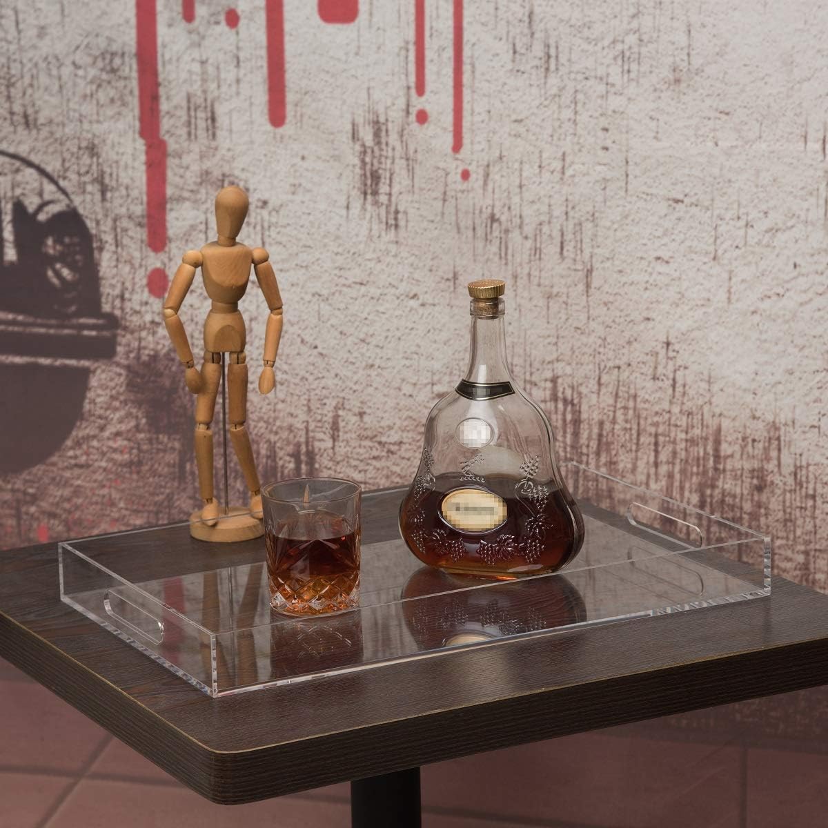 Clear Sturdy Acrylic Serving Tray with Handles-12x20Inch-Serving Coffee,Appetizer,Breakfast,Butler-Kitchen Countertop Makeup Drawer Organizer-Vanity Table Ottoman Tray-Decorative Tray