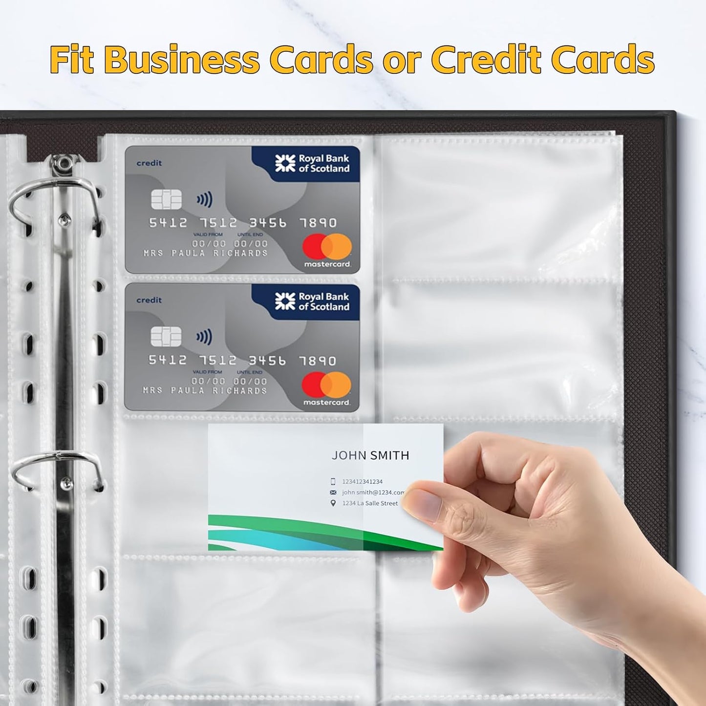 BYSTER A4 Business Card Binder, PU Leather Organizer with 30 Pack Sleeves (600 Pockets), Business Card Holder Book for Credit Cards, Membership Cards, and More - Black