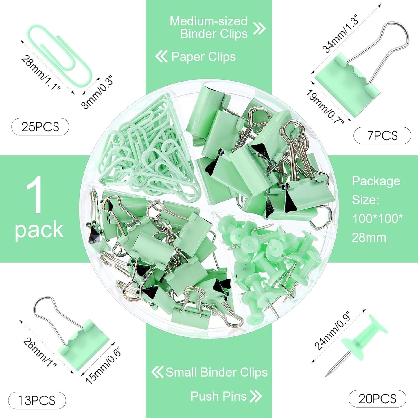 1560 Pcs Paper Clips and Binder Clips Assorted Sizes, Large Medium Small Binder Clip Paperclips Thumb Tacks, College Supplies Home Office Supplies Document Organizing(Pink, Purple, Green)