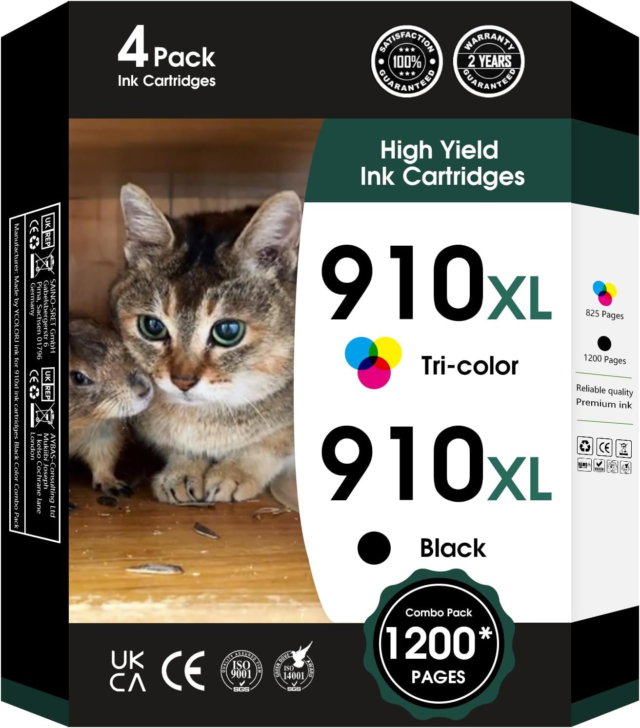 910 XL Ink Compatible with HP 910XL Ink Cartridges Combo Pack, 910XL Ink Cartridges for OfficeJet Pro 8010 8020 Series, Pro 8020, 8030 Series Printer 3JB41AN 4-Pack (BK/C/M/Y, 4 Pack)