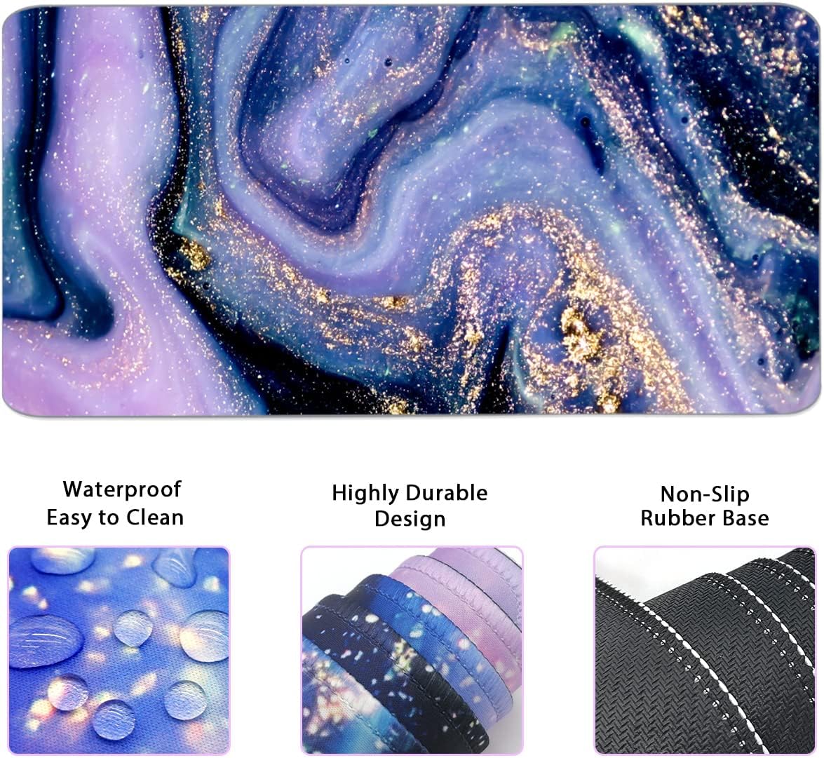 4-in-1 Large Gaming Mouse Pad, Keyboard Wrist Rest Pad & Wrist Support Mousepad Set, Extended Desk Pad Waterproof Desk Mat for Home Office Study Game - Purple Marble