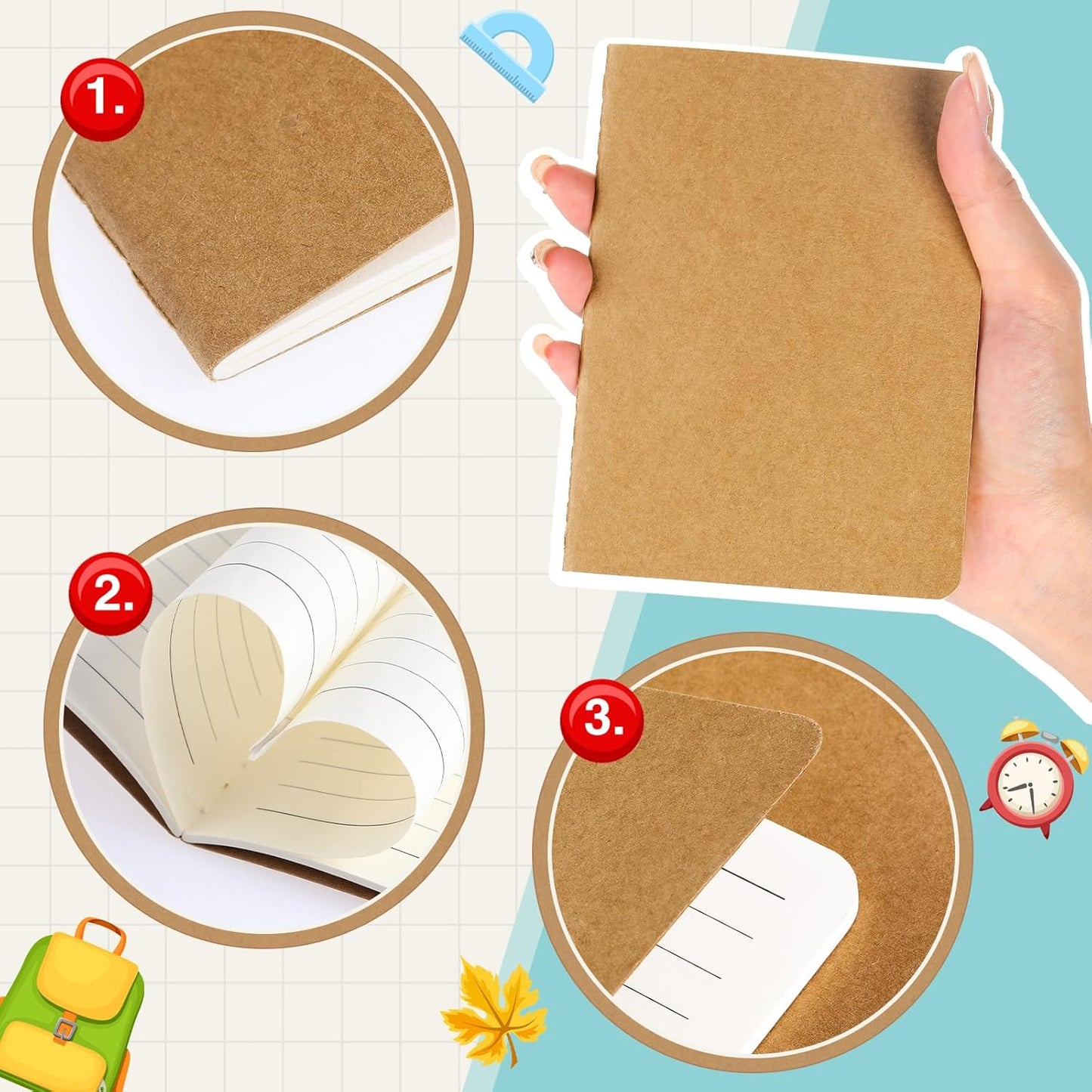 Colarr 60 Pcs Mini Notebooks 5.5 x 4 Inch 30 Sheets Small Journal Bulk Blank Lined Notebook Small Kraft Paper Book Bulk Student Classroom Office Back to School Supplies(Brown)