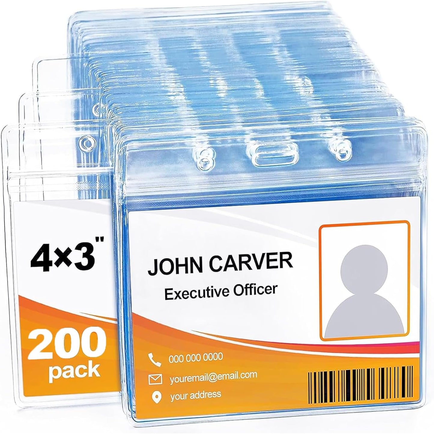 200 Pcs Clear Plastic Extra Thick Horizontal Card Holders, 4x3 Inch Sealable Waterproof Name Badge Bank ID Card Protector