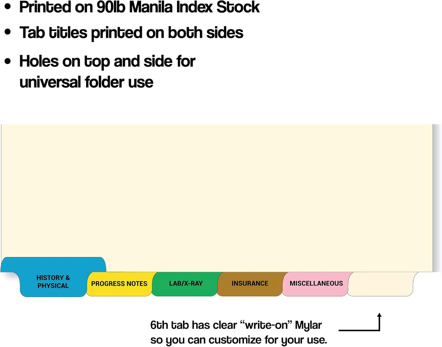 Doctor Stuff - Stock Medical Chart Dividers, 130 Sets of 6 Popular Healthcare Index Tabs, Bottom Tab, 8-1/2" x 11-3/8", File Folder Organizer for Nursing Patient Charts & Medical Records