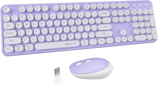 UBOTIE Colorful Computer Wireless Keyboards Mouse Combo, Typewriter Flexible Keys Office Full-Sized Keyboards, 2.4GHz Dropout-Free Connection and Optical Mouse (Purple-White)