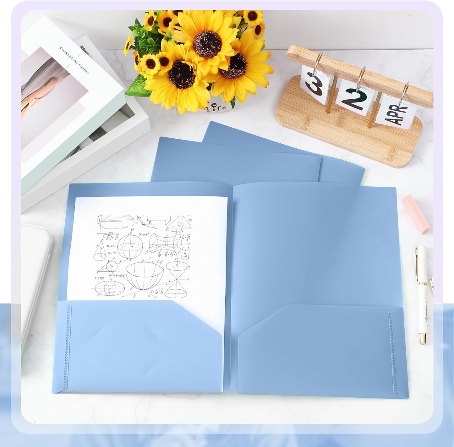 Gueevin 50 Pcs Plastic Folders with Pockets, Back to School Two Pocket Folder Fit Letter Size, Heavy Duty School Business Card Holder for Home Office, 11. 61 x 9. 45 Inches (Haze Blue)