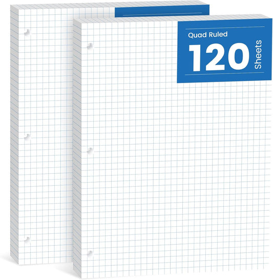 240 Sheets Loose Leaf Paper, 4x4 Graph Ruled, 8''x 10.5'' Filler Paper, 3-Hole Punched Binder Paper, Quad Ruled Graph Paper 8 x 10-1/2, Quadrille Graph Paper Loose Leaf Bulk with 3-Ring for Binder