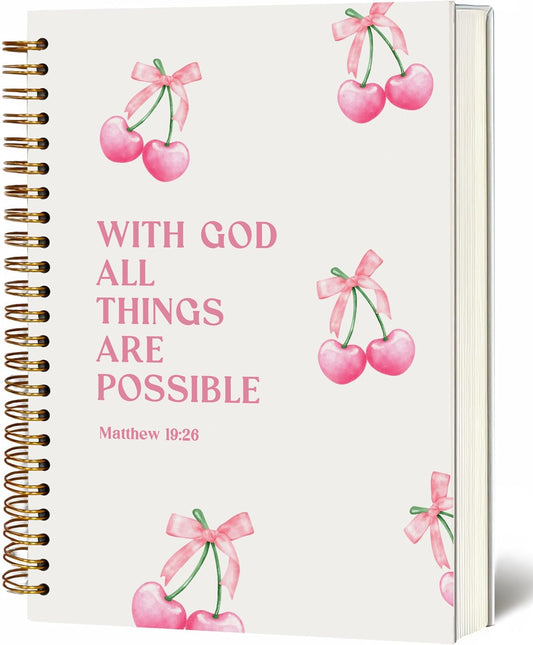 Bible Notebook, A5 Spiral Christian Journal with Floral Pink Butterfly Notebook, Bible Verse-God Says You Are, Inspirational Notebooks for Women, Bible Study, Gift for Birthday Christmas