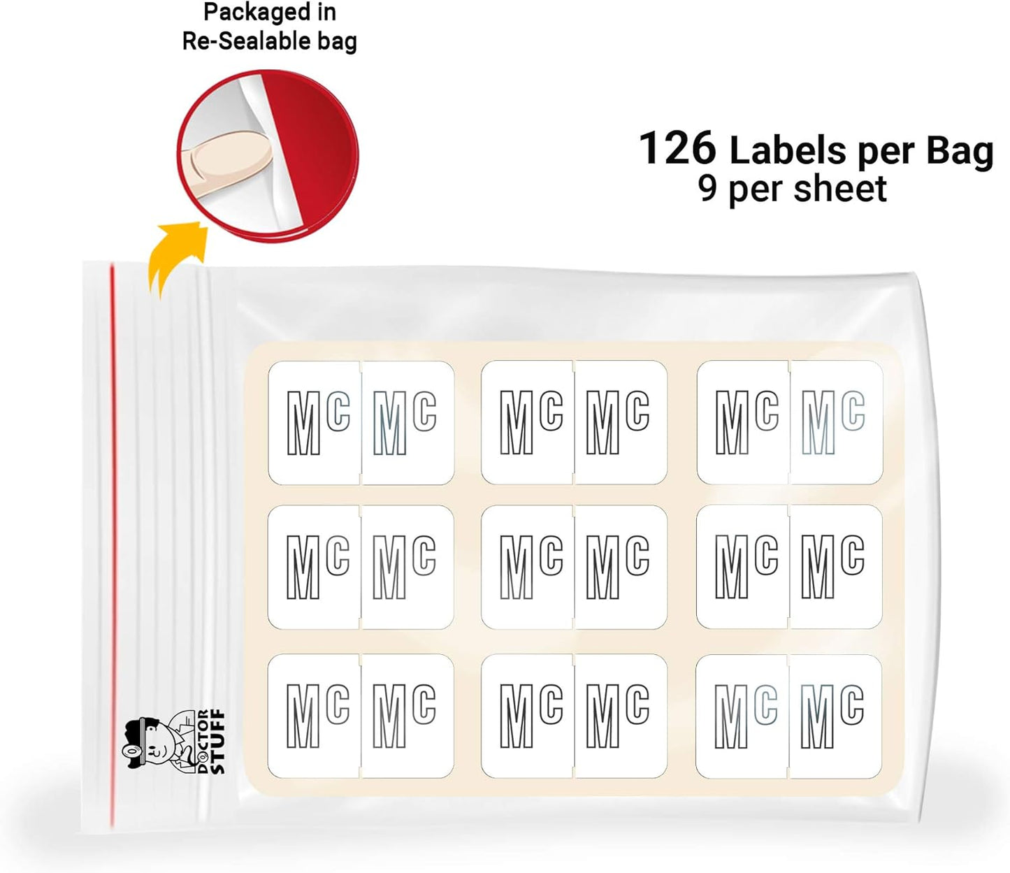 Doctor Stuff - File Folder Labels, Alphabet Letter Mc, Barkley/Sycom FABKM - BRAM Series Compatible Alpha Stickers, Black/White, 1" x 1-1/2", 126 Labels/Package