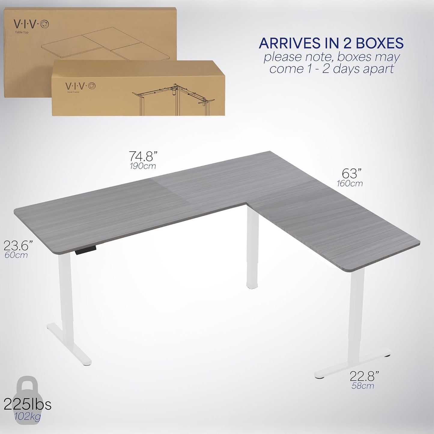 VIVO Electric Corner L-Shaped 75 x 63 in Standing Desk, Memory Height Adjustment, Dark Gray Top White Frame, DESK-E3CTWG-75