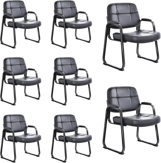 CLATINA Big & Tall Waiting Room Guest Chair with Bonded Leather Padded Arm Rest and Sled Base for Office Reception Lobby and Conference Desk, Black(8 Pack)