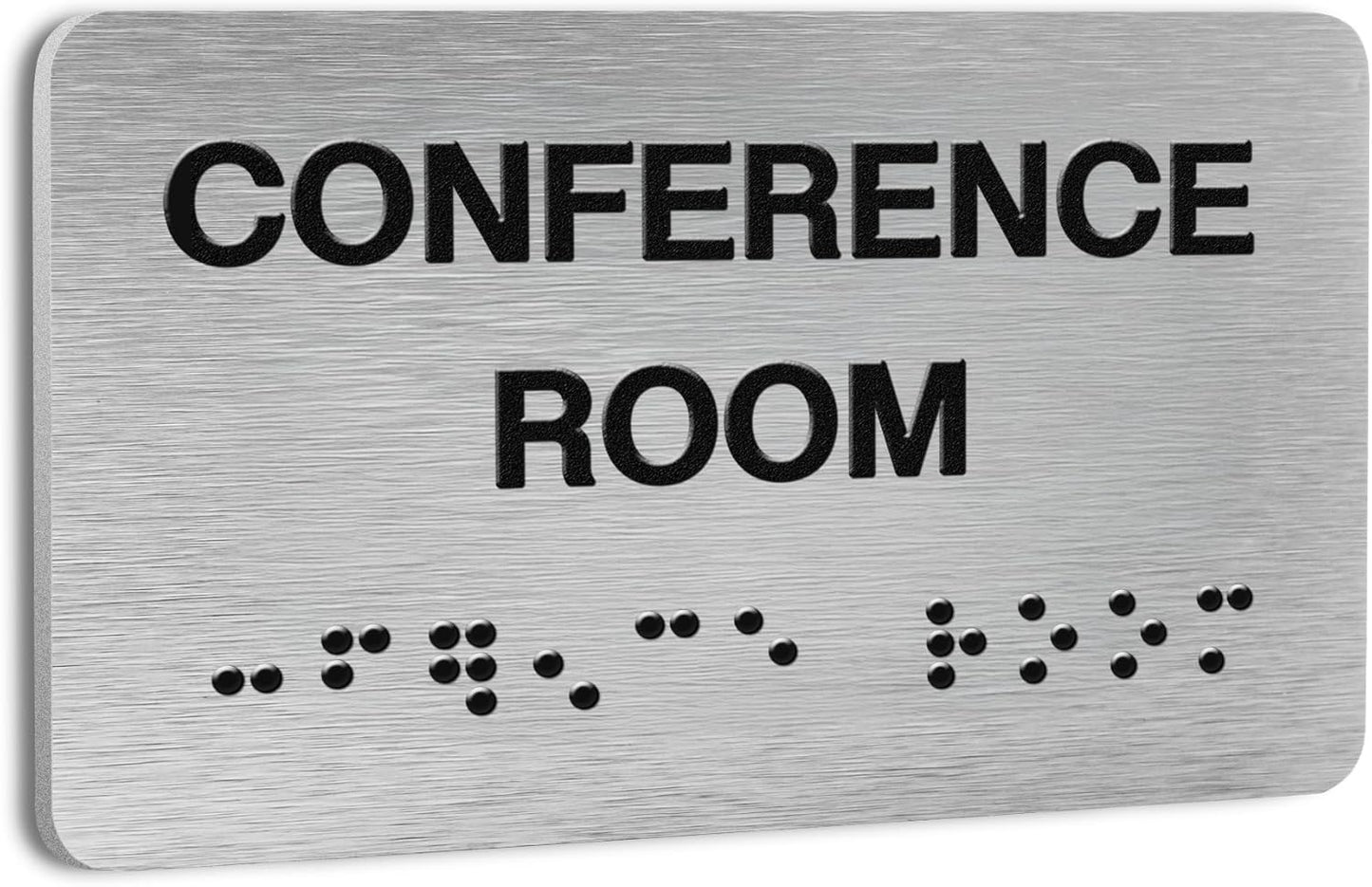 Conference Room Signs for Business and Office Sign, ADA Signs with Raised Text & Grade 2 Braille, Easy Installation with Adhesive Pad – Brushed Aluminum/Silver