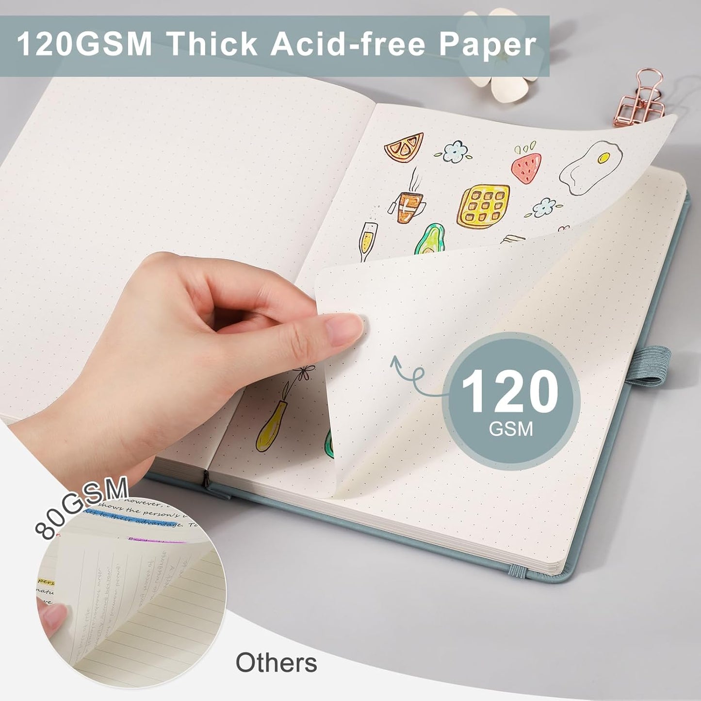 EMSHOI Dotted Notebook - 256 Pages A5 Bullet Dotted Journal, Hardcover Dot Grid Notebook, Leather Notebooks for Work, 120gsm Thick Paper,16 Perforated Pages, Inner Pocket,5.75'' × 8.38''-Pink