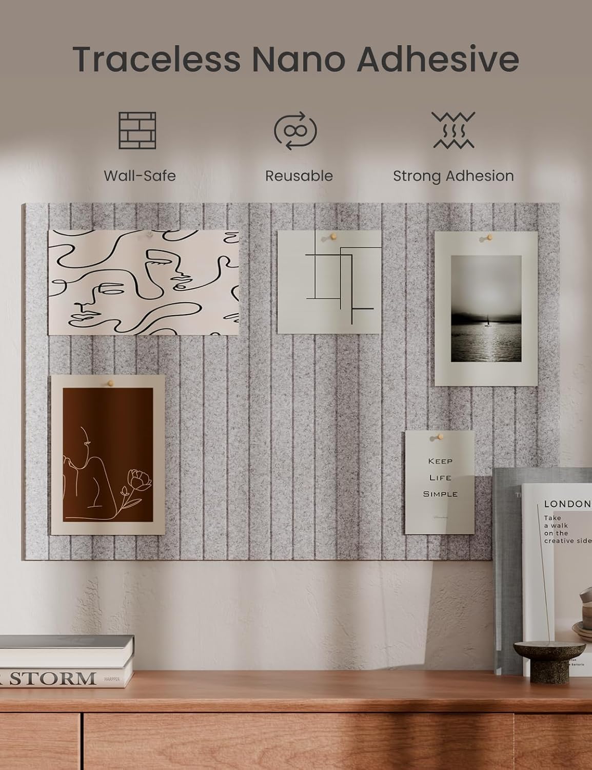 Bumusty Large Cork Board Alternative-36 x24 Felt Bulletin Board Tiles, with 30 Pushpins, 40 Adhesive Tabs, 6-Pack Slat Wall Paneling, Cork Boards for Office Push Pin Board Felt Board-Marble Gray