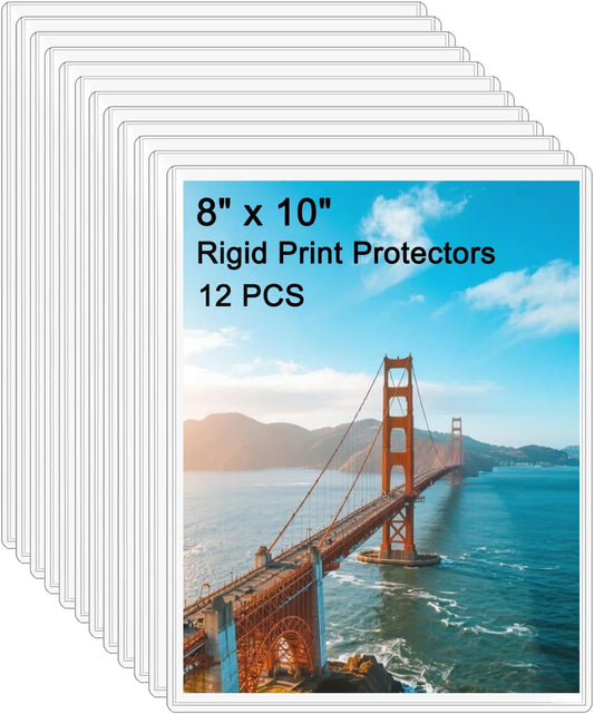 12PCS 8" x 10" Clear Rigid Card Sleeves – Waterproof Hard Plastic Protectors for Postcards, Prints, Photos, Trading & Sports Cards – Top Load Jumbo Sheet Holders