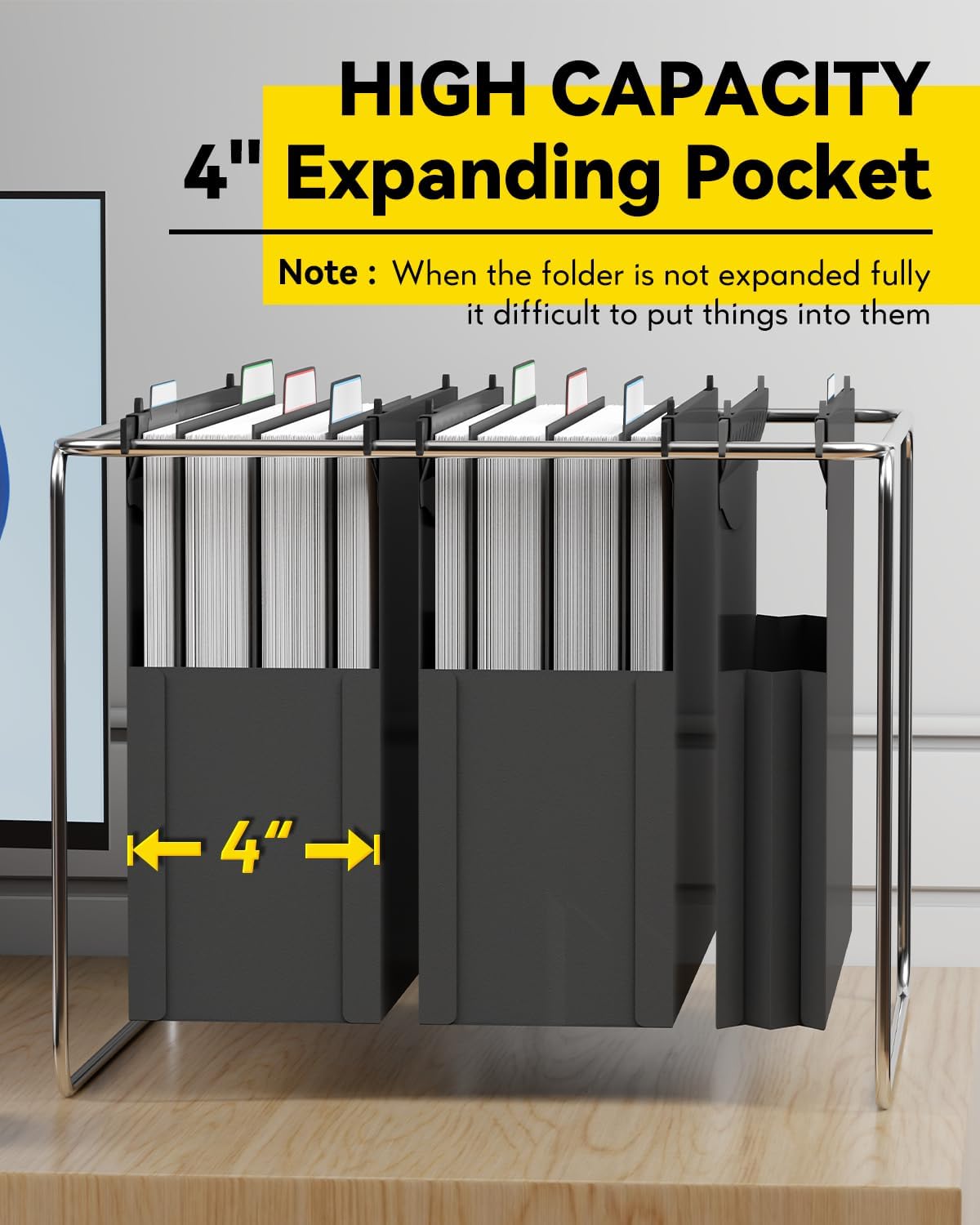 Ansook Plastic High Capacity Hanging File Folders,Heavy Duty 4”Expansion Accordian Pocket,Staggered Tabs with Movable Dividers, Extra Wide,Letter Size,Hanging Organizer for Filing Cabinet,6 Pack,Black