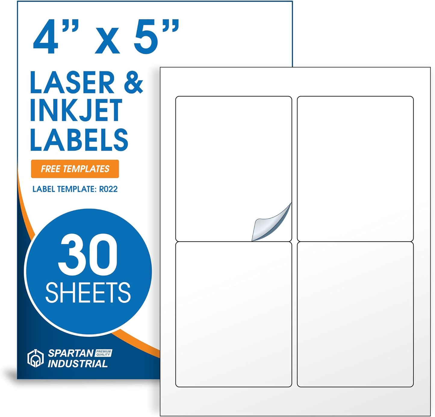 4" X 5" Printable Shipping Labels Compatible with Inkjet and Laser Printers - 30 Sheets, 120 Total Matte White Paper Stickers for Mailing and Addresses - Spartan Industrial