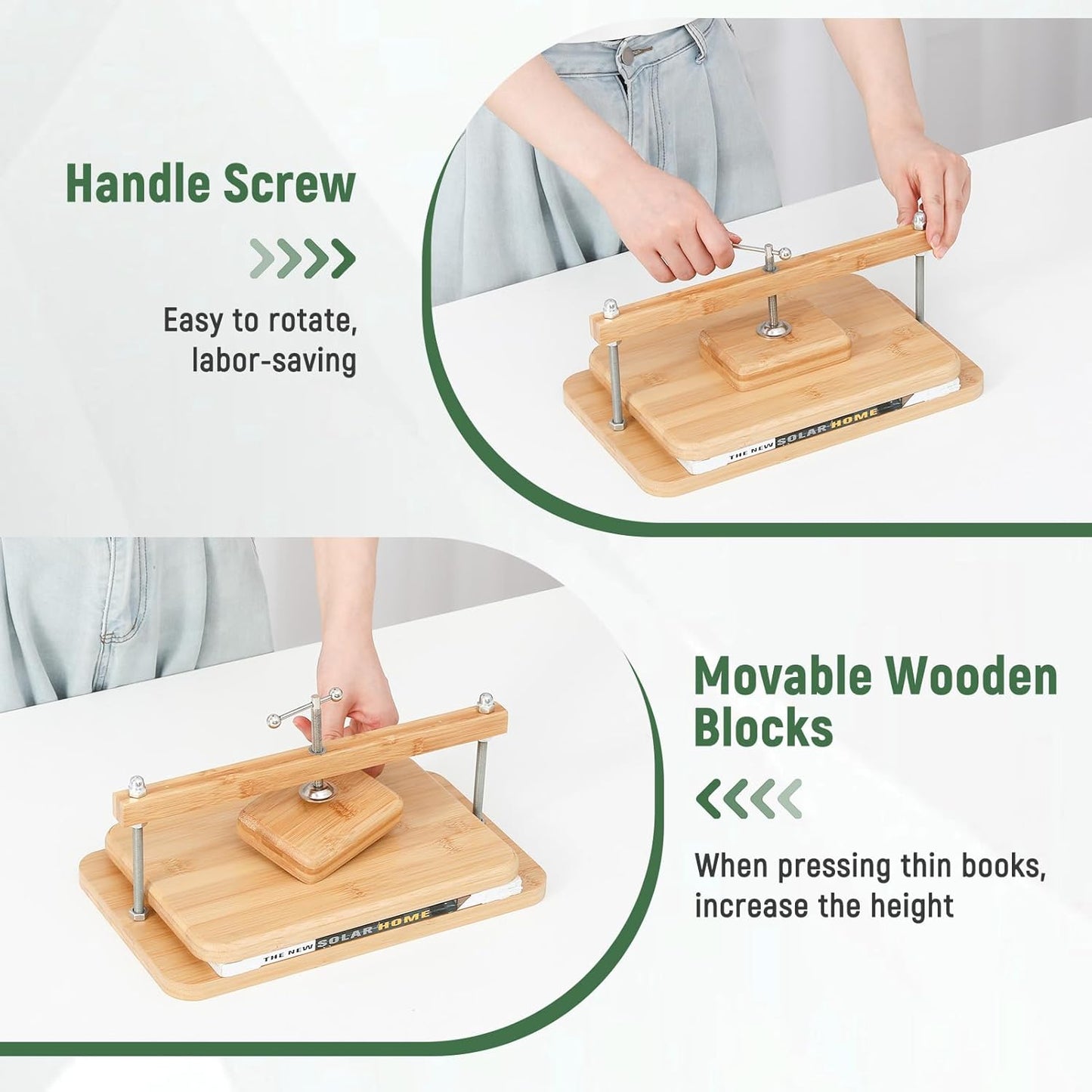 Book Press, 11 * 7.9 in Bamboo Wooden Book Binding, Portable Books Binding for DIY & Beginners Bookbinding
