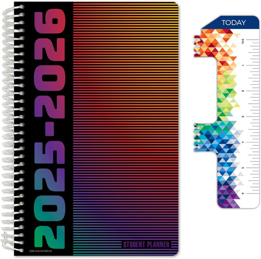 Global Datebooks Dated Middle School or High School Student Planner for Academic Year 2025-2026 Includes Ruler/Bookmark and Planning Stickers (Matrix Style - 5.5"x8.5" - Spectrum)