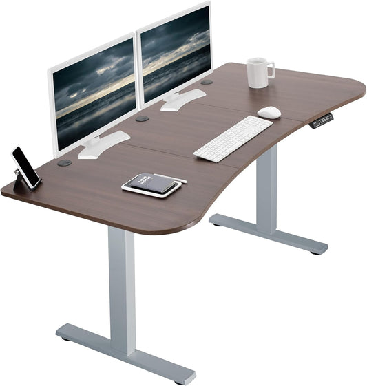 VIVO Electric 63 x 32 in Standing Desk, Memory Height Adjustment, 1B Series, Dark Walnut Top Gray Frame, DESK-KIT-1G1D