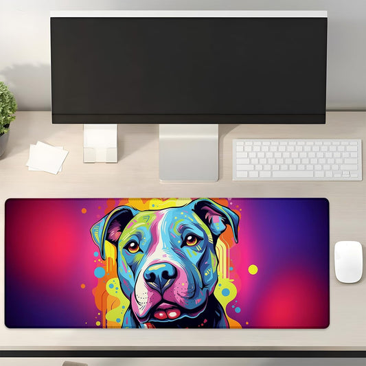 Colorful Pitbull Dog Gaming Mouse Pad Gifts 31.5" x 11.8", Non-Slip Rubber Base MousePads for Computers Laptop School Office Home Accessories Decor, Mouse Pad, Keyboard Desk Mat