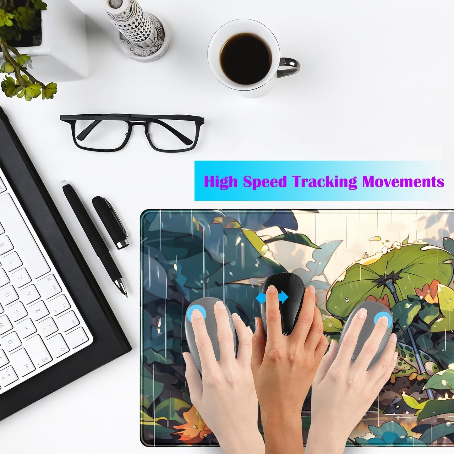 Anime Frog Mouse Pad Desk Mat Cure Frogs On Rainy Days Green Desk Decor Mat, Large Gaming Mouse Pad for Desk Computer Keyboard Laptop, Desk Decor Home Office Accessories for Girl with Stitched Eges